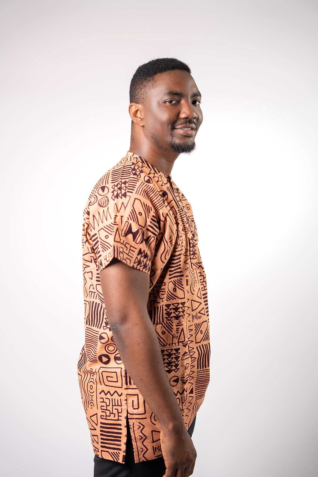 African Dansiki with Peach and Brown Ankara