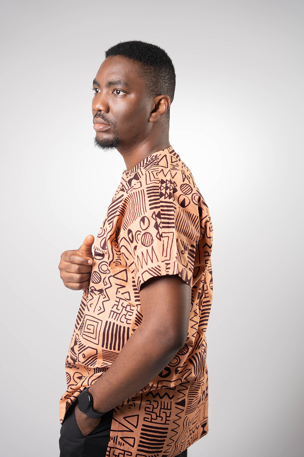 African Dansiki with Peach and Brown Ankara