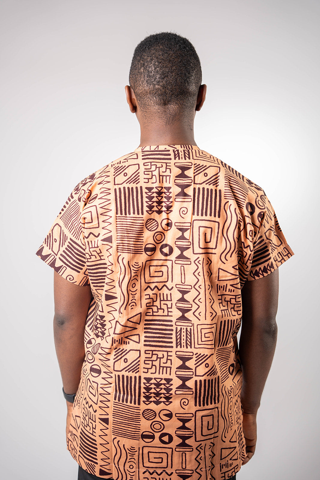 African Dansiki with Peach and Brown Ankara