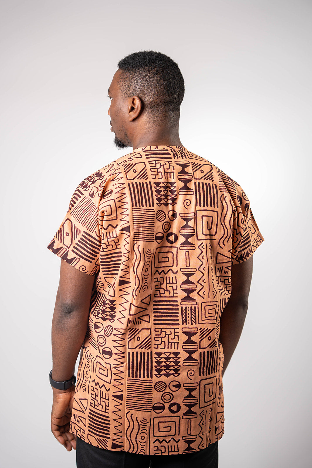 African Dansiki with Peach and Brown Ankara