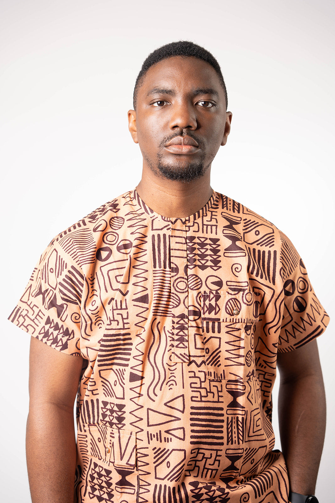 African Dansiki with Peach and Brown Ankara