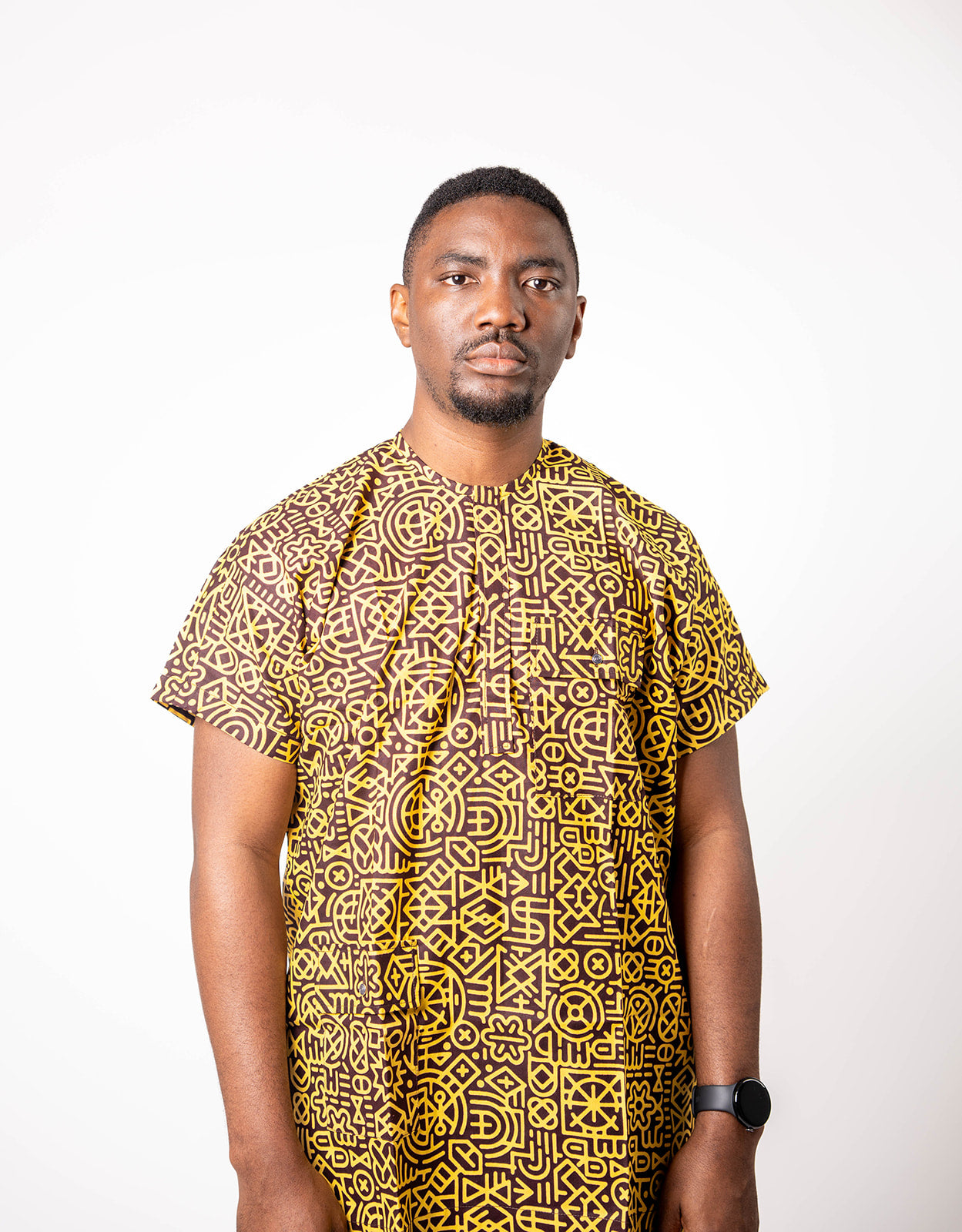 African Dansiki with Yellow-Black Ankara