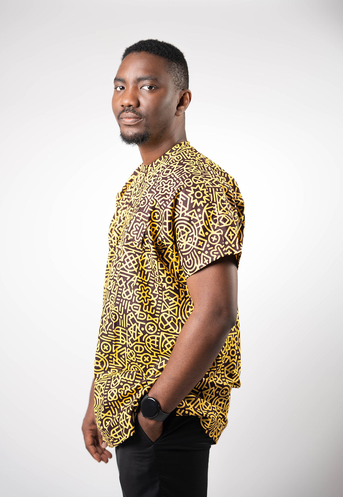 African Dansiki with Yellow-Black Ankara