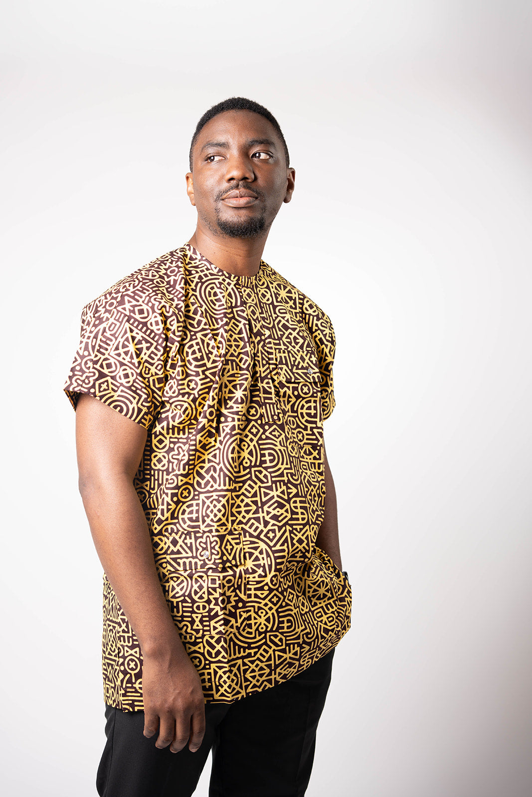 African Dansiki with Yellow-Black Ankara