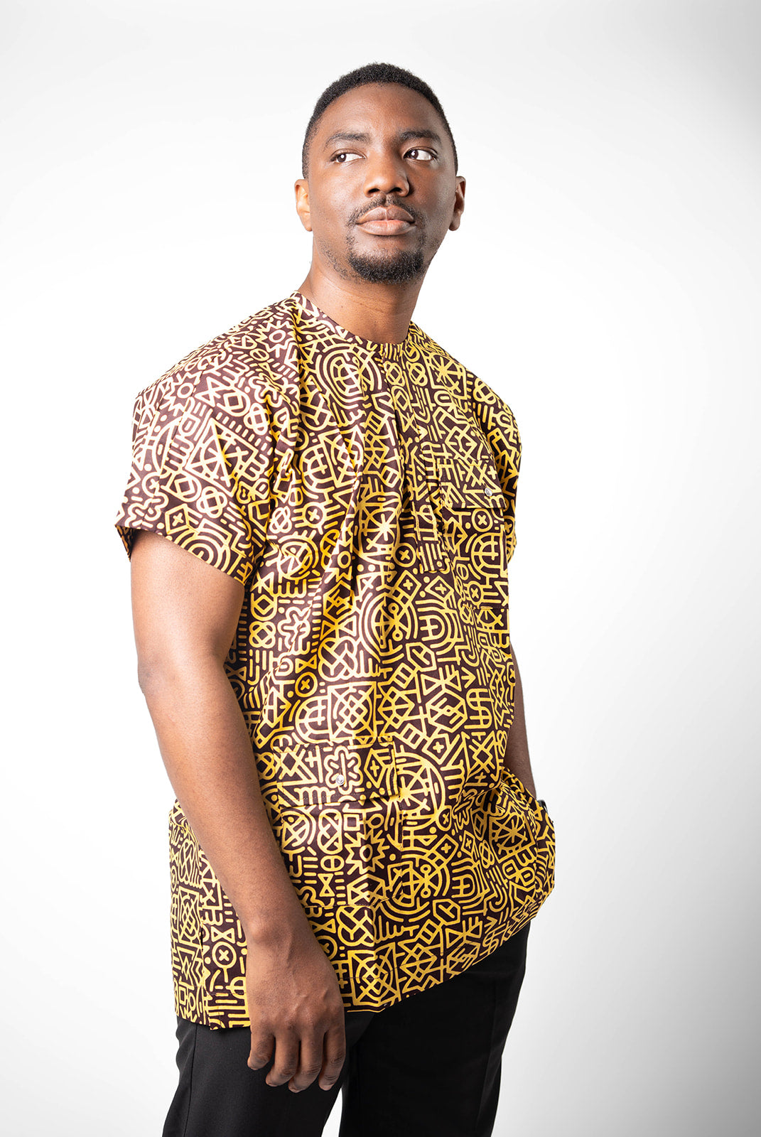 African Dansiki with Yellow-Black Ankara